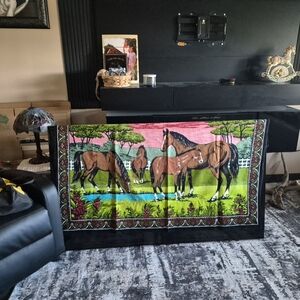Horse Scene Decorative Wall Tapestry - Multicolor